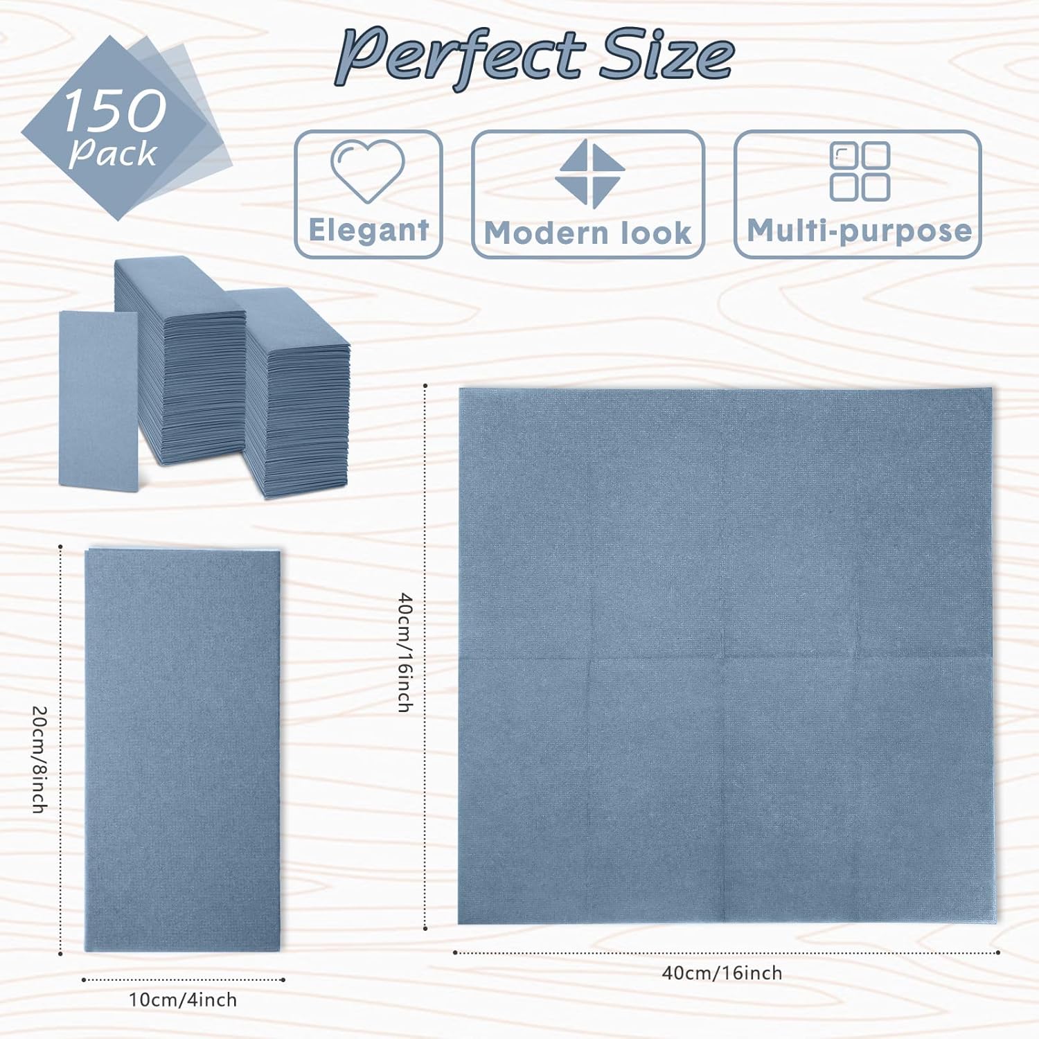 Jeyiour 150 Pcs Dusty Blue Dinner Napkins Boho Disposable Guest Towels 16 x 16 Inch Paper Hand Towels for Bathroom Decorative Wedding Napkins for Bridal Baby Shower Kitchen Party Event