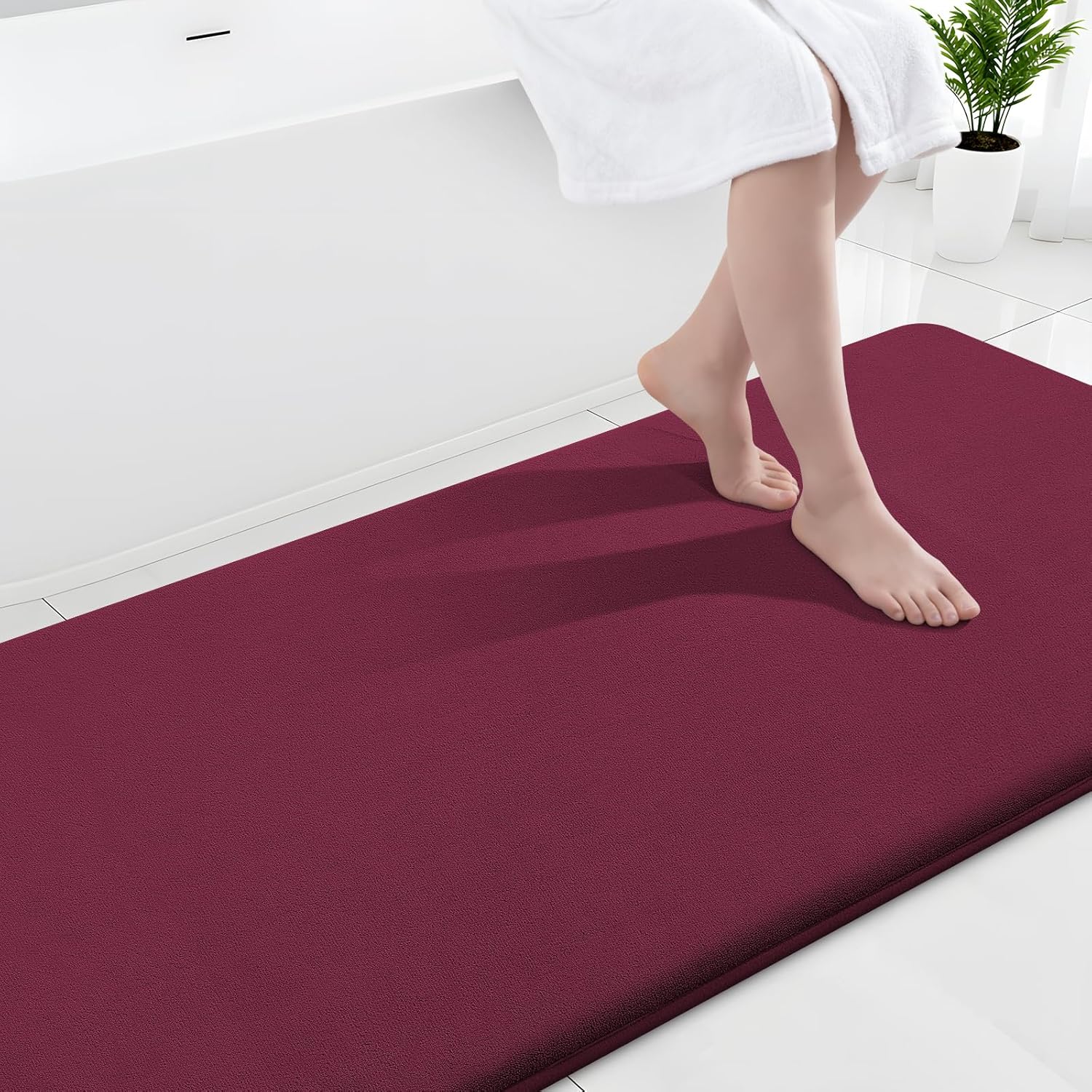 Smiry Memory Foam Bath Mat 70x24, Extra Soft and Absorbent Bathroom Mats, Non Slip Washable Carpet for Floor, Shower and Tub, Burgundy