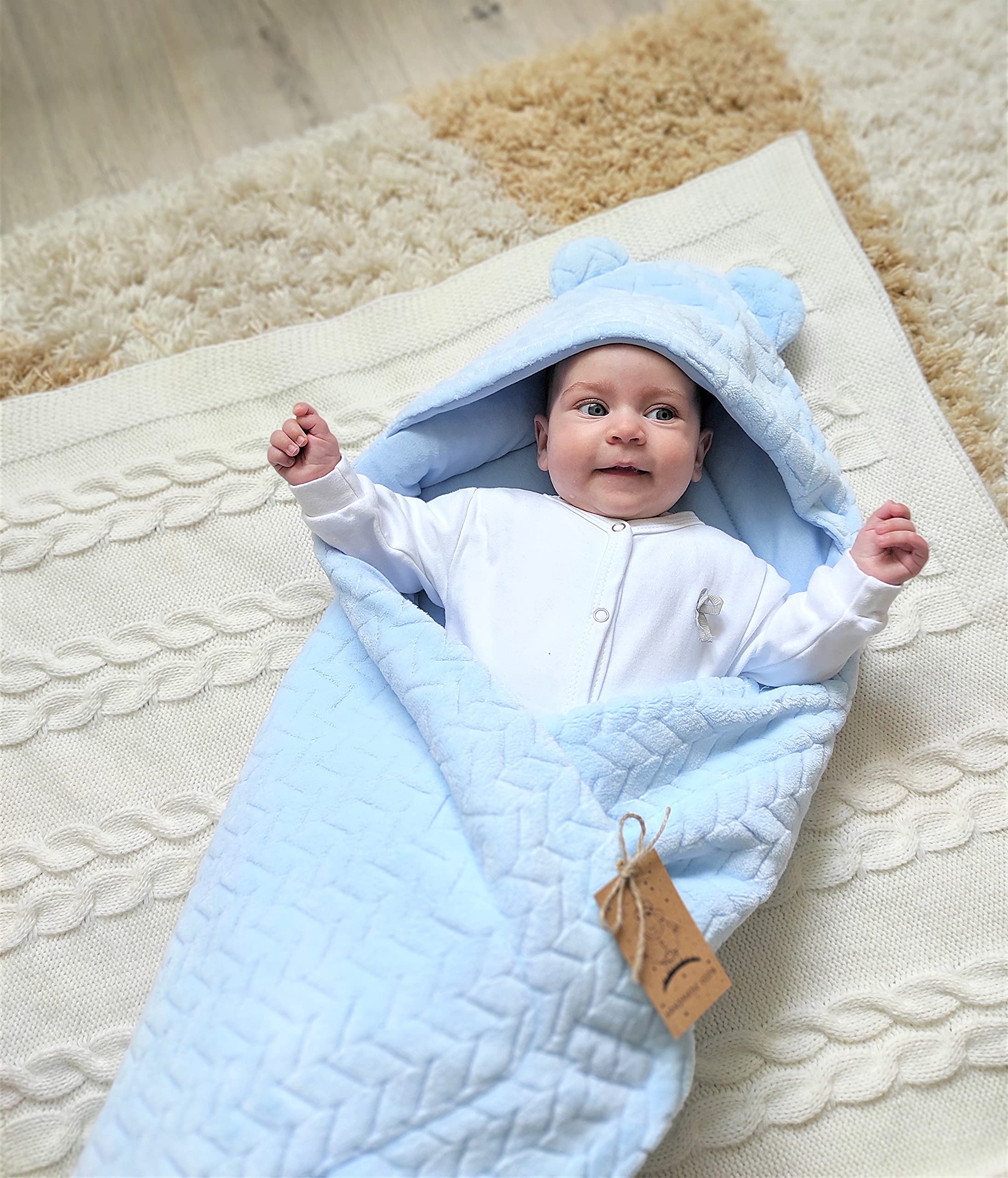 DANKA Einschlagdecke fr Babyschale, Kinderwagen, Kindersitze und Maxi  Cosi - Baby Decke fr Neugeborene, 80x80cm, mit Kapuze und Klettverschluss  fr Winter und Sommer, ganzjhrig - Blau : Amazon.de: Baby