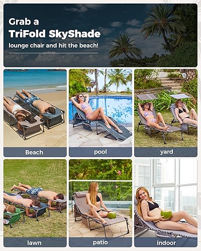 Miniatura 7 de KingCamp Silla de bronceado con agujero facial, sillas de descanso plegables para exteriores, portátil, cómoda, ajustable, de 5 posiciones,
