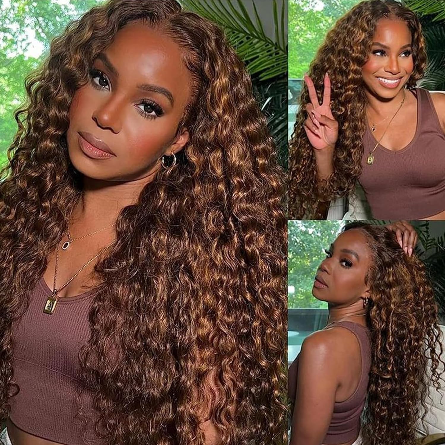 Highlight Human Hair Bundles Brown 14 16 18 Inch Color P4/30 Curly Wave Bundles Human Hair Extension Highlight Brown 12A Unprocessed Brazilian Virgin Double Weft Double Weft