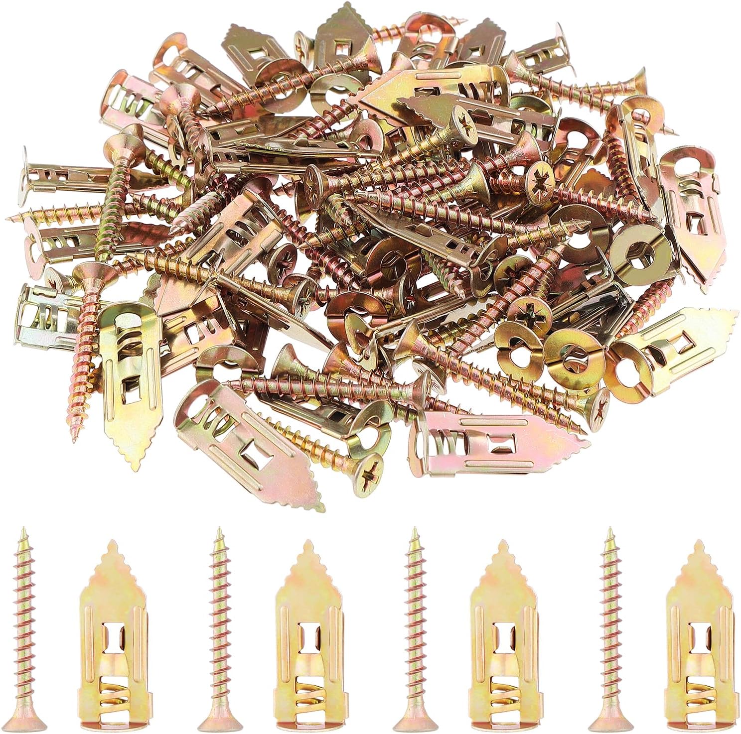HSEAMALL 100Set Self Drilling Drywall Anchors with Screws， Hammer Drive