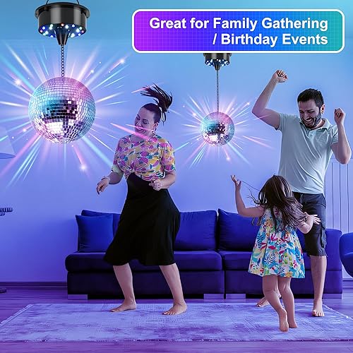 Miniatura 6 de NuLink Motor giratorio de bola de discoteca de 6 RPM con luces de espejo de discoteca, 2 modos para club nocturno interior, DJ, decoración de fiesta