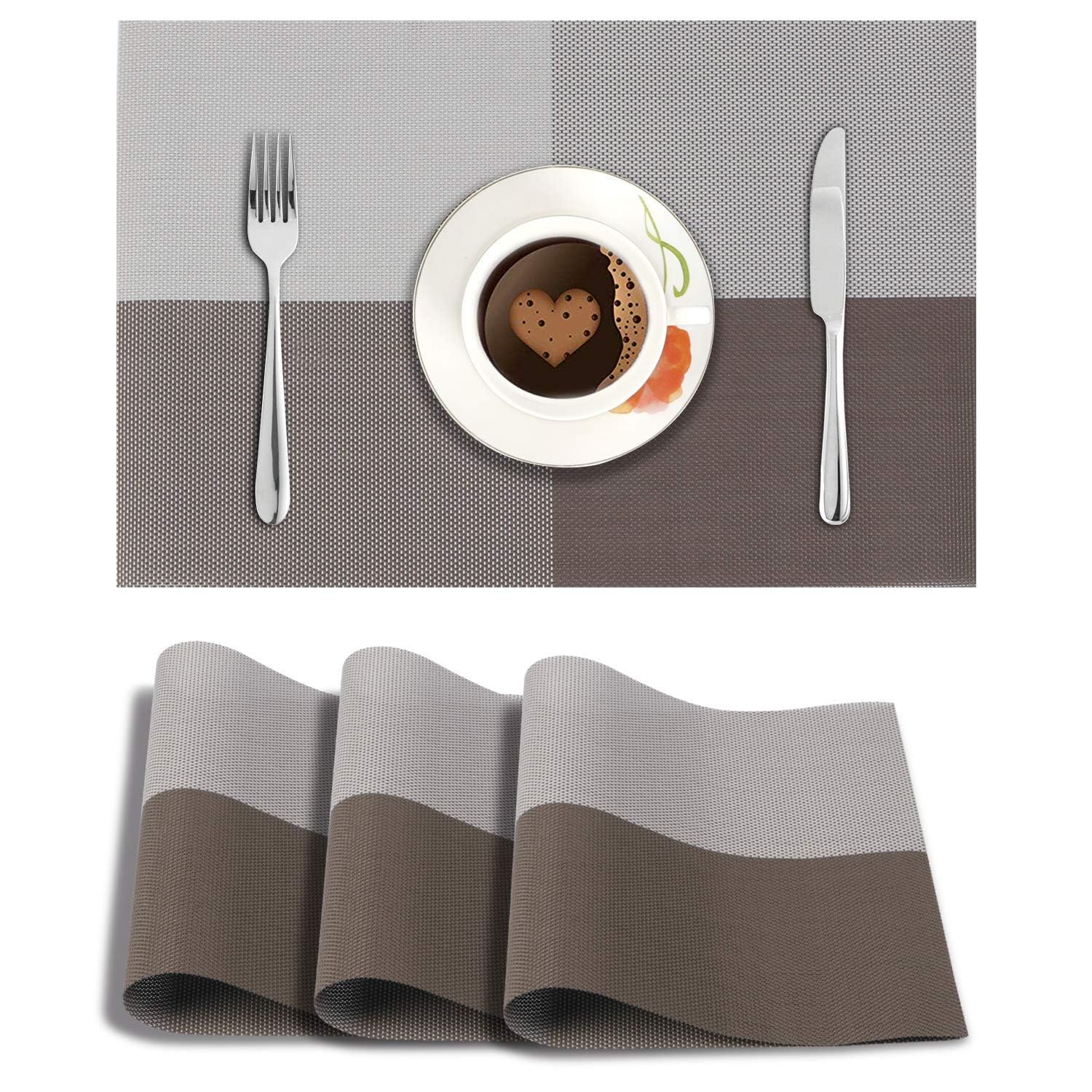Placemats Set of 6 Dining Table Place Mats | Placemats Table Mat PVC Material | Non-Slip Heat Resistant | Dining Tablemates Washable Anti-Skid | Size 45 x 30cm (Black White Lattice Block) — Amazon image 12