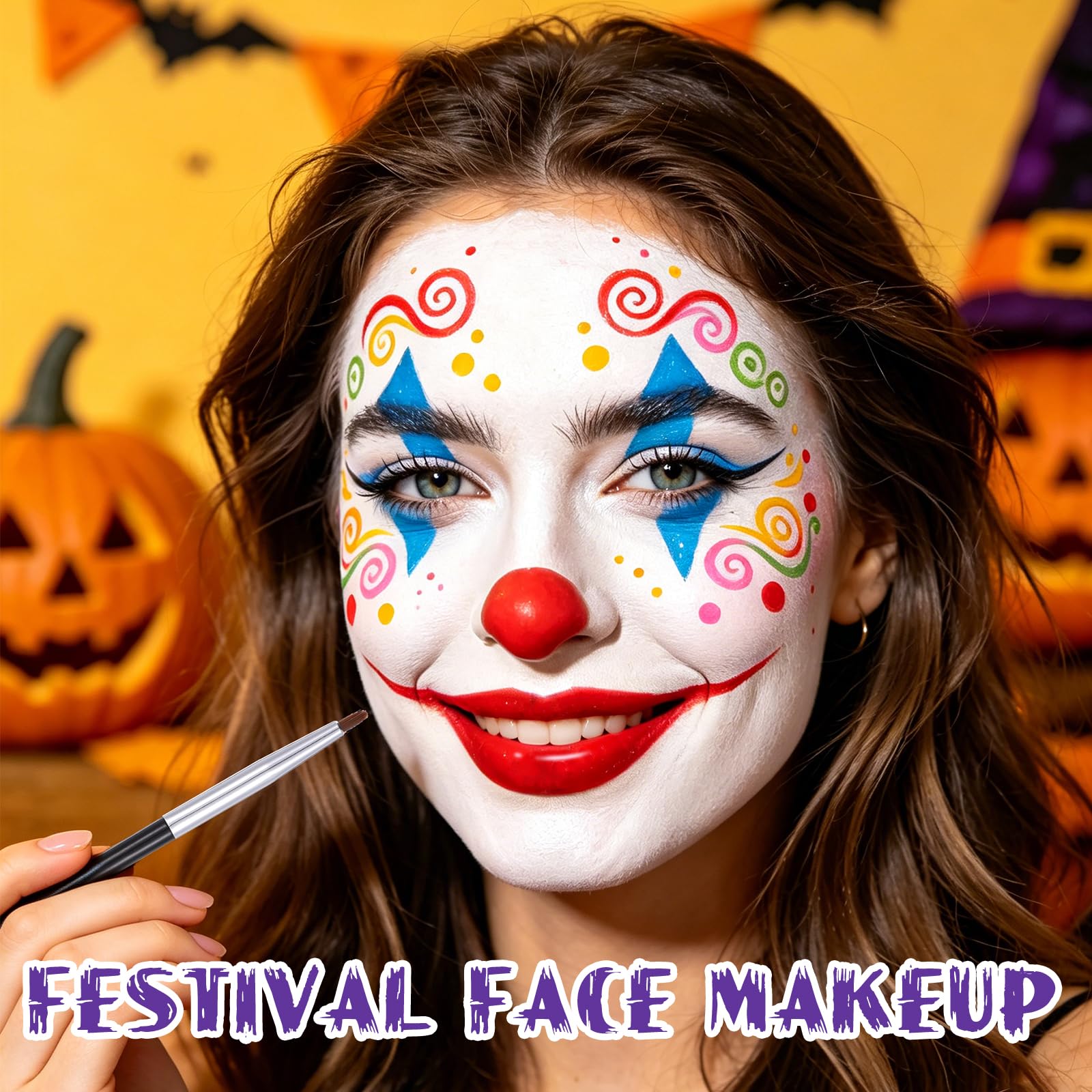 Prreal Zestaw 20 farb do malowania twarzy ze szczotkami, zmywalna paleta do malowania twarzy na bazie wody, paleta do malowania ciała, kolorowe pudrowe cienie do powiek, długotrwałe Halloween, Cosplay