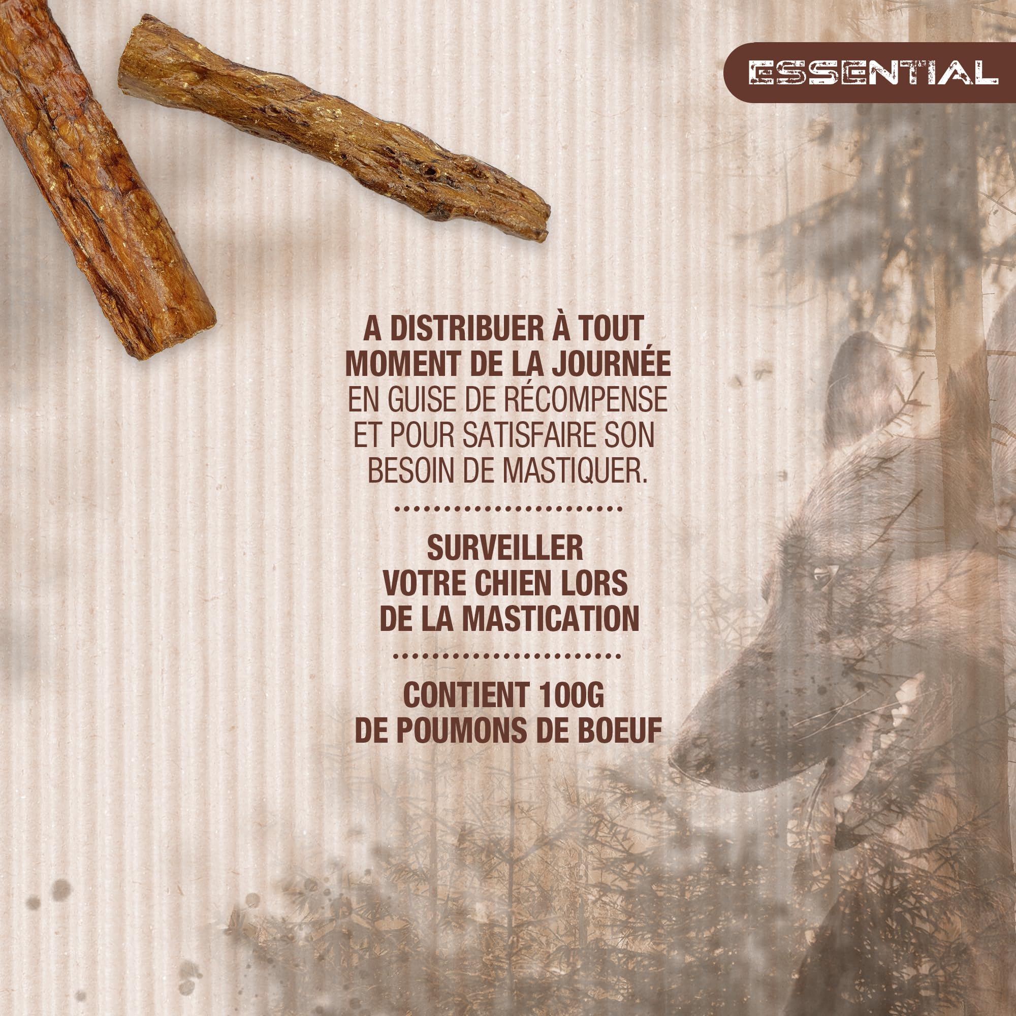 Riga - Essential Poumons De Bœuf Séchés - Friandises Chien - Riche en Protéines - 100% Naturel - Non Transformé - Longue Durée - Mastication Et Récompense - Gourmandise Naturelle Savoureuse - 100 g