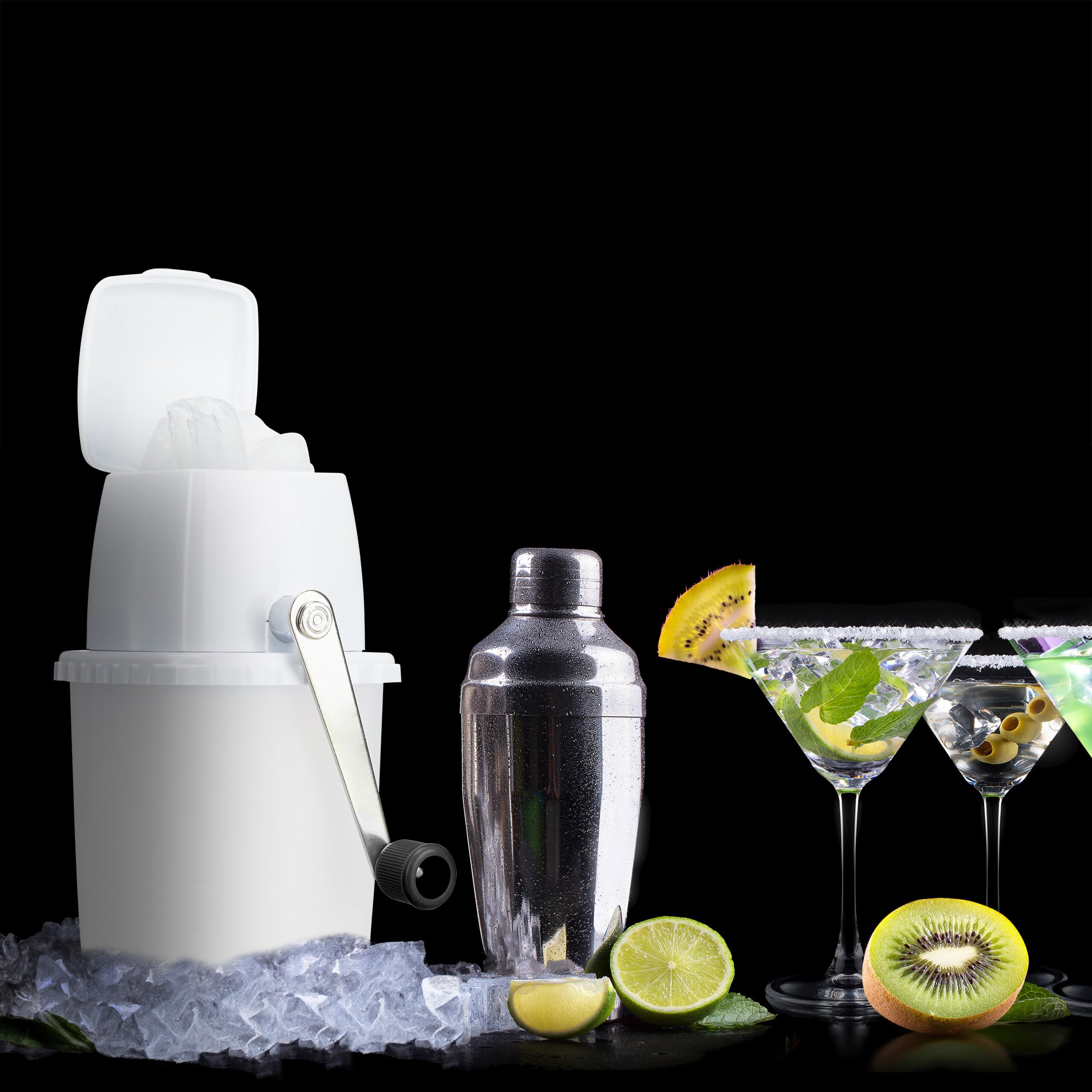 Relaxdays Tritaghiaccio Manuale per Granite, Tritura Ghiaccio con Manovella, Ice Crusher Cocktail e Drink, Bianco Nero