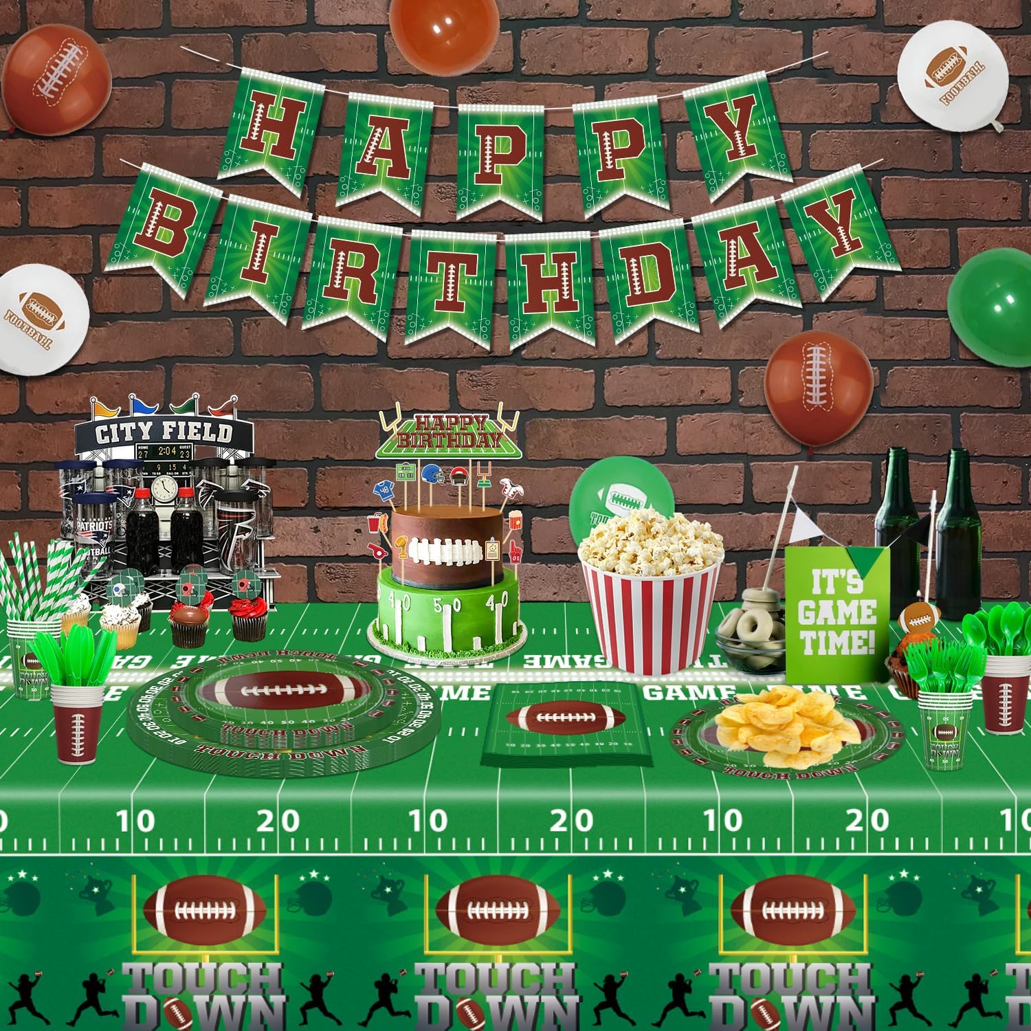 204 Pack Football Birthday Party Decorations Football Party Supplies Tailgate Party Decor Sports Game Tableware Set - Football Theme Plates, Balloons, Banners, Tablecloth, Cups, Napkins Serves 20 - Image 5