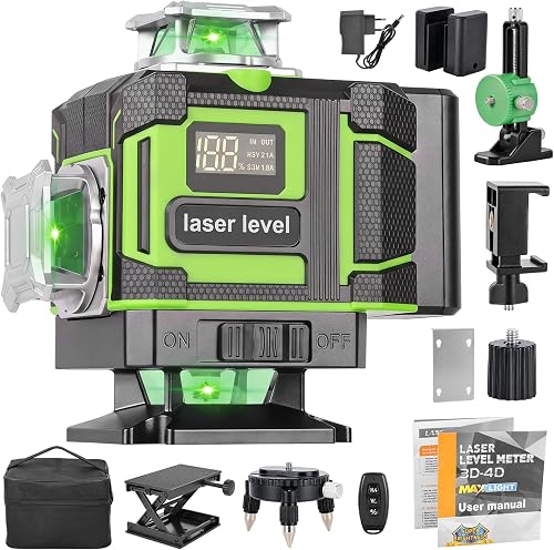 Niveau Laser 360 Autonivelant: Lazer Niveaux 4D 16 Lignes Laser avec Télécommande, Batterie 2400mAh Rechargeable, Trépied et Support Rotatif, Laser Cross Ligne pour Construction Carrelage Rénovation