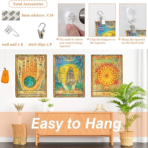 Miniatura 4 de ZeeDix Tapiz de bandera de tarot, 4 unidades, pequeña tarjeta de tarot de Europa, misterioso tapiz medieval, el mundo, el sol, la luna, la estrella,