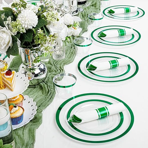 Miniatura 5 de I00000 Juego de 350 platos de plástico verde transparente para decoración de primavera del día de San Patricio, incluye 100 platos de cena y postre,