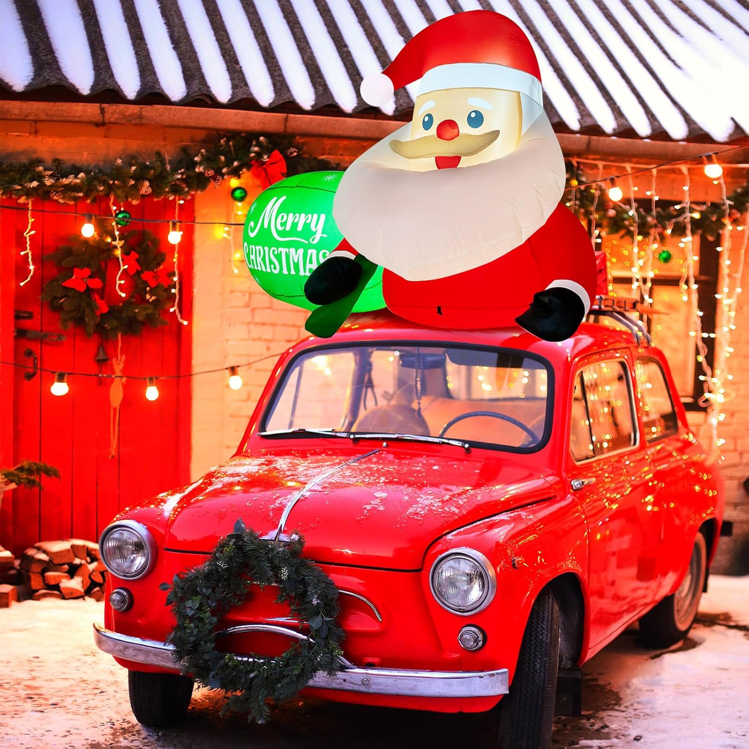 Soulchen 5 ft Wide Inflatable Christmas Car Decoration Outdoor Christmas Santa Blow-up for Cars Roof with 12v Car Blower Plug LED Lights Inflatable for Xmas Holiday Vehicle Yard Lawn Garden Decoration