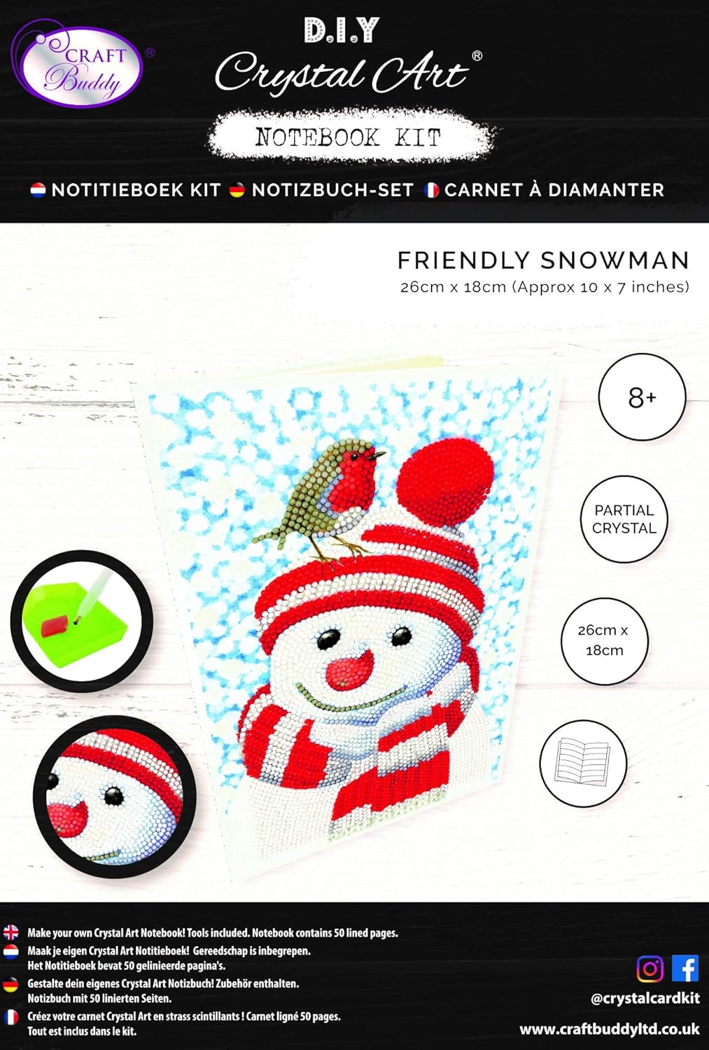 CRYSTAL ART Notebook - Friendly Snowman Notebook Kit - Create a Sparkling Notebook Cover using Crystals - For ages 8 and up