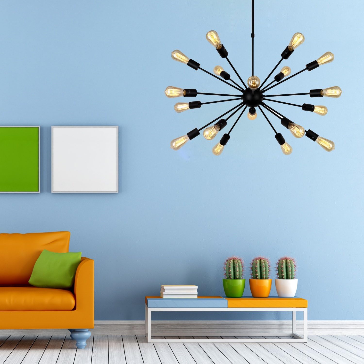 Best Cyber Monday 🔥 VINLUZ Modern Farmhouse Chandelier Lighting-18 Lights Sputnik Chandelier Black Industrial Pendant Semi-Flush Mount Ceiling Light Fixture