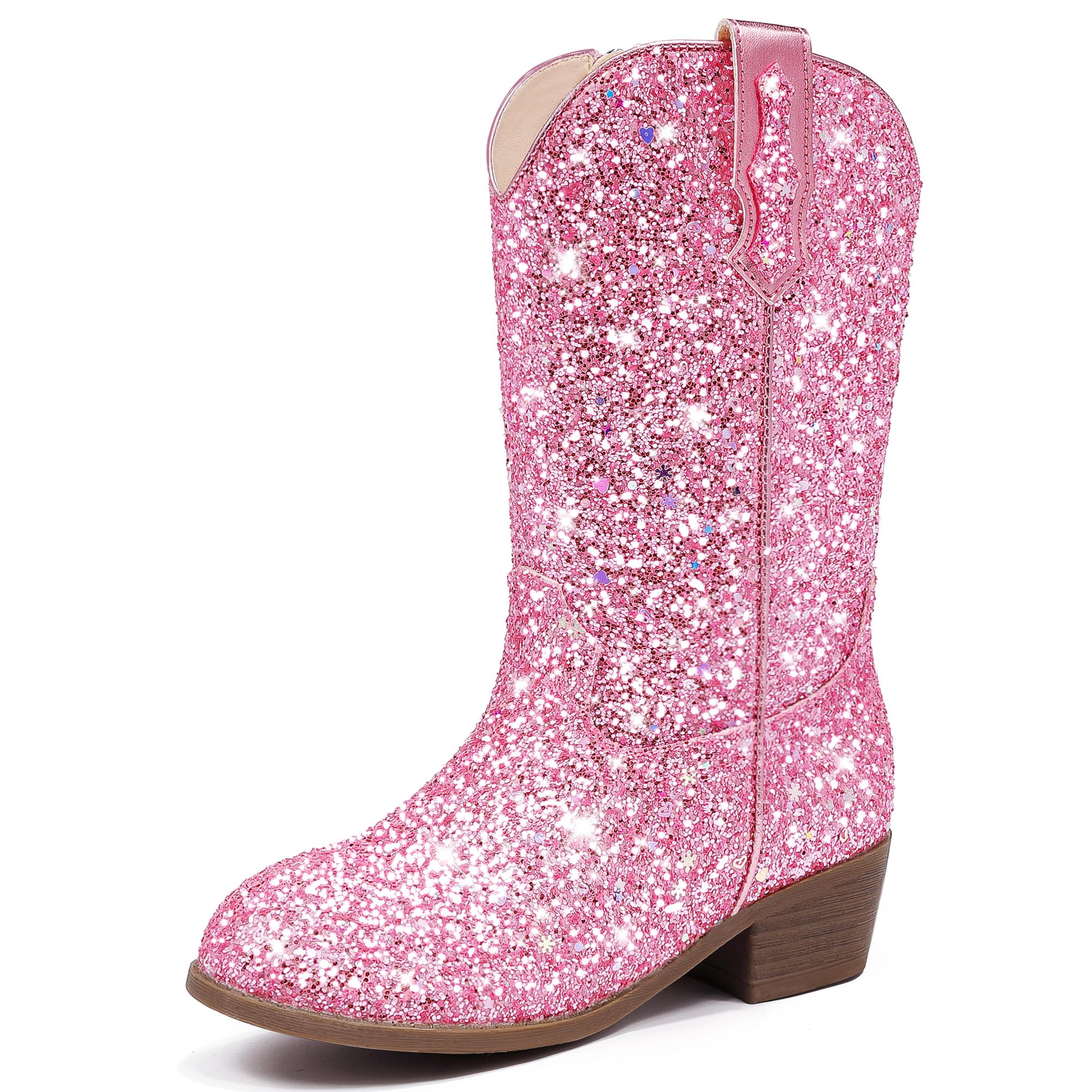 Motasha Glitter Girls Cowgirl Boots Sparkly Cowboy Dress Boots For Toddler To Big Kid Mid Calf Pointed Toe Party Birthday Horse Riding