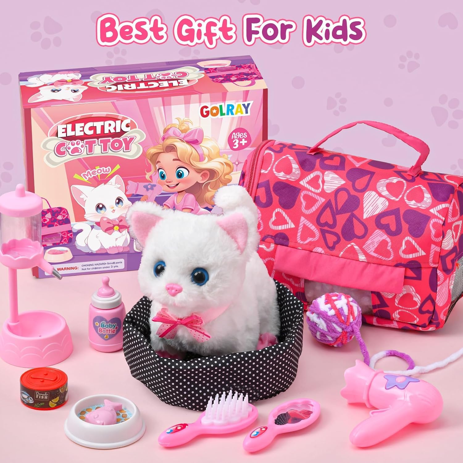 Tacobear Katze Spielzeug Kinder Elektronische Haustiere Katze Gehen Bellt Schwanzwedeln Cat Transporttasche Interaktives Spielzeug Kuscheltier Plüschtier Katze Geschenk für Mädchen 3 4 5 6 7 8 Jahre