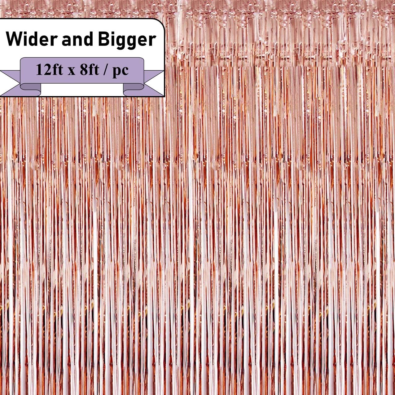 Moohome Big 12ft x 8ft Tinsel Rose Gold Foil Fringe Curtains Backdrop Door Window Curtain Party Photography Decoration (12' x 8', Rose Gold)