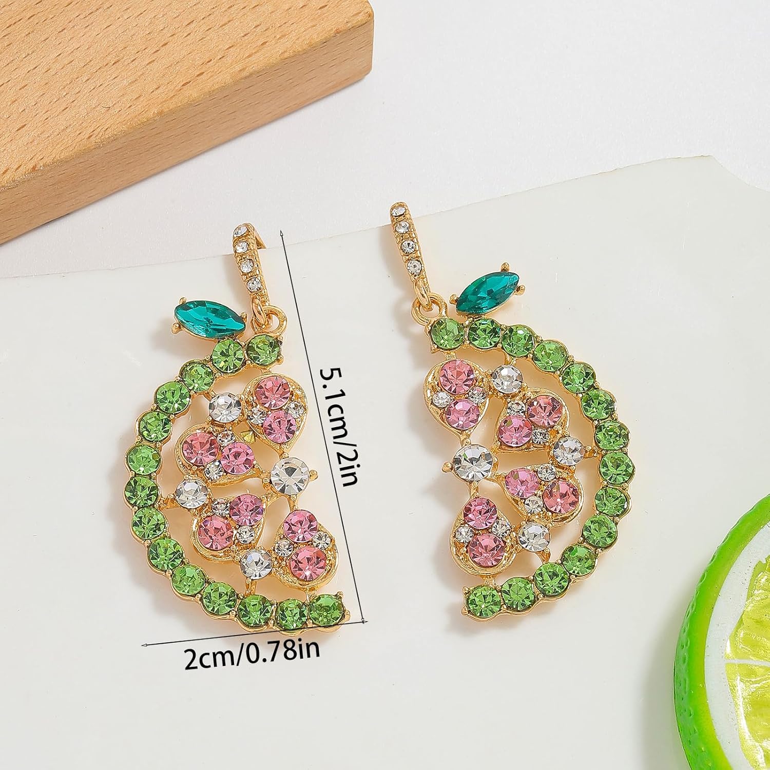 Colorful Rhinestone Watermelon Earrings for Women, Sparkling Summer Fruit Dangle Earrings for Everyday Wear Jewelry Gifts (3 Color) - Image 7