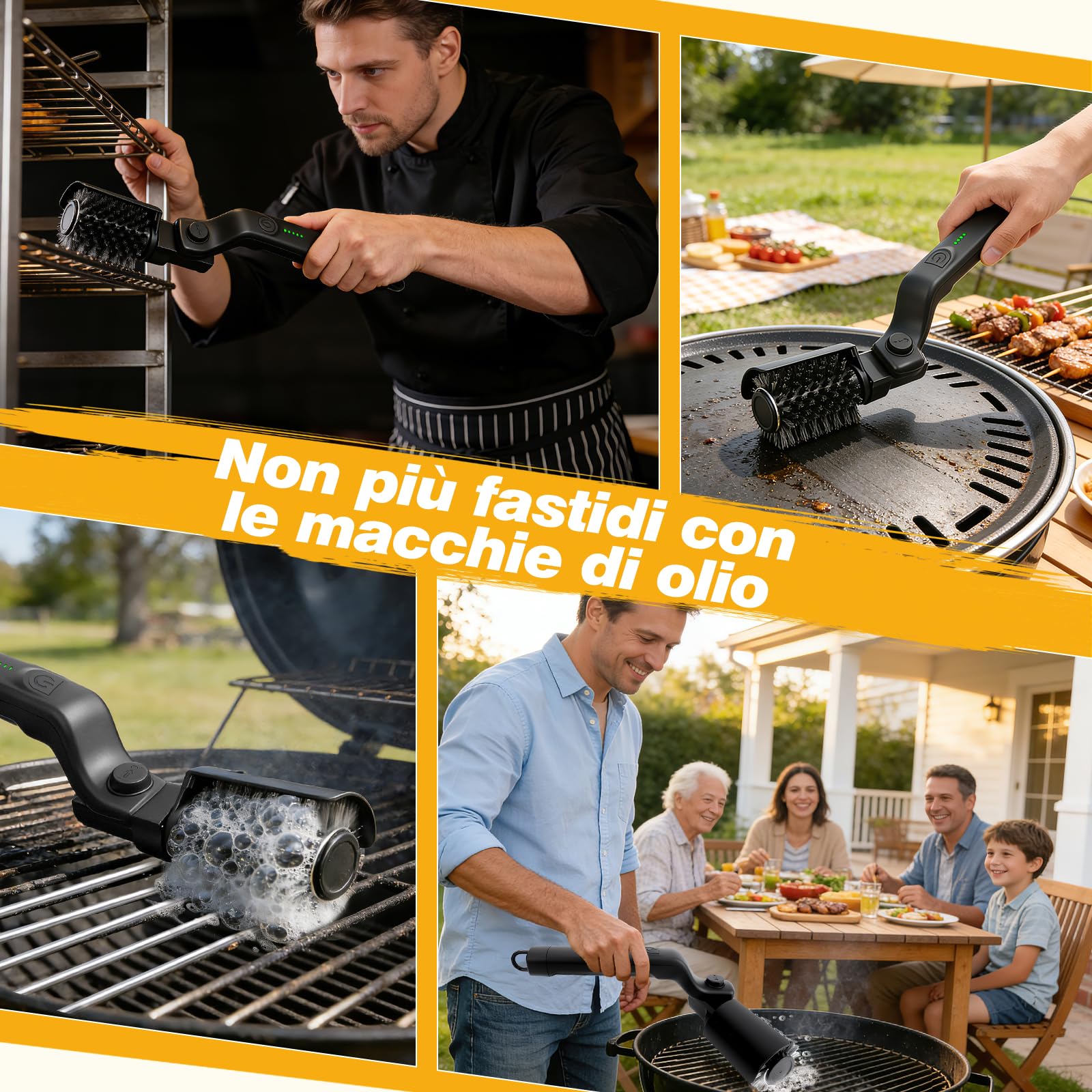 Spazzola Barbecue Elettrica 2-In-1, 400 Giri/Min Ricaricabile con Testine Intercambiabili