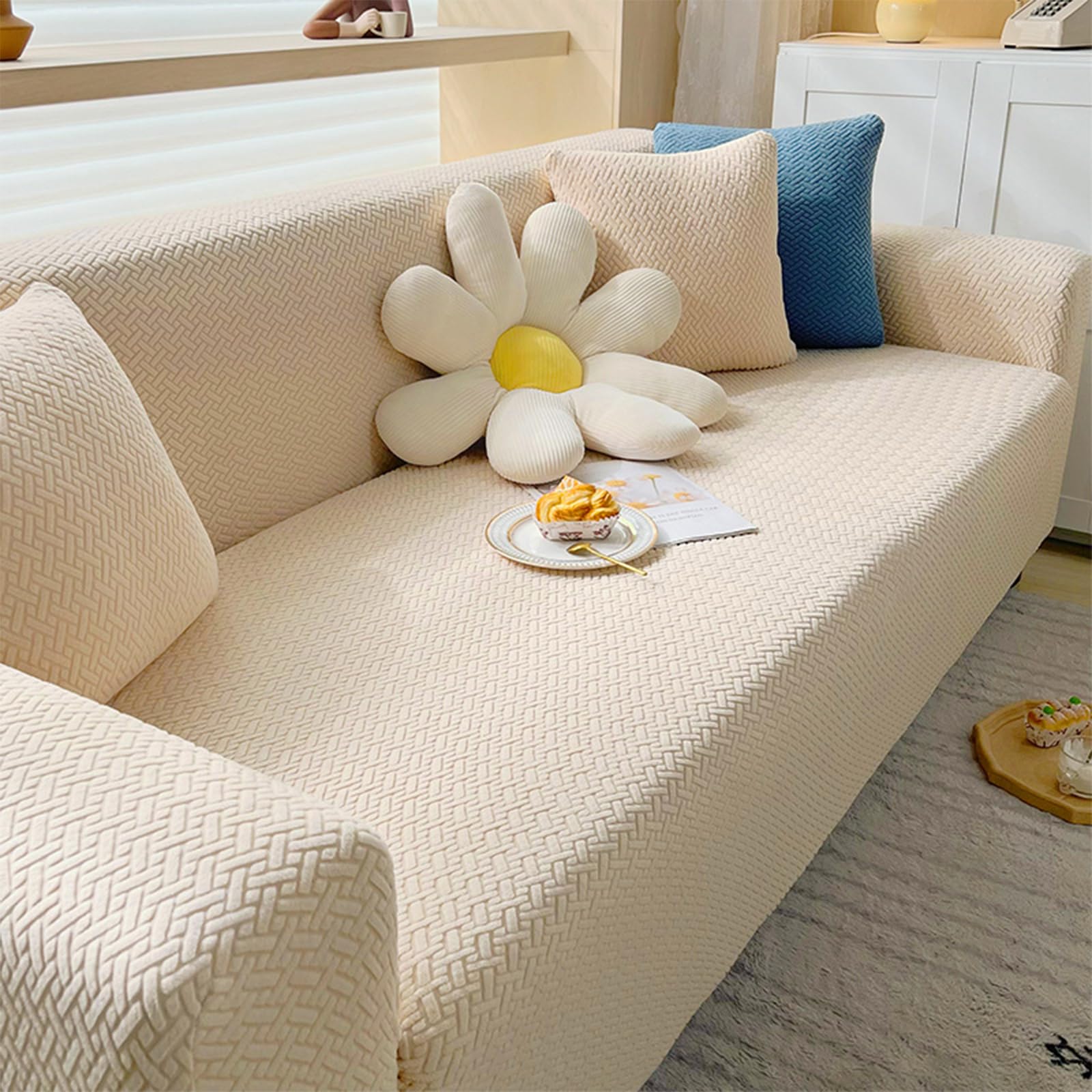 Housse de canapé inclinable beige 1 place extensible et antidérapante