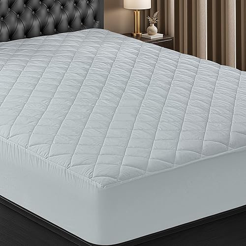 Utopia Bedding Colchón acolchado ajustado (tamaño Queen, gris claro) Protector de colchón elástico ajustado, funda de colchón que se estira hasta 16