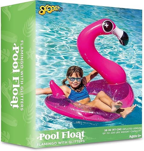 Miniatura 7 de JOYIN Flotadores inflables de flamenco para piscina, tubo de natación con purpurina para adultos y niños, divertida balsa flotante para playa, lago,