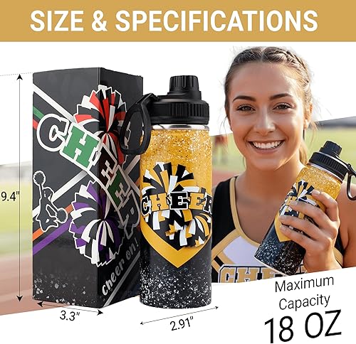 Miniatura 5 de Botella de agua Cheer para niñas, de 18 onzas, botella deportiva de acero inoxidable aislada con asa, regalo de animadora a granel para regalos de