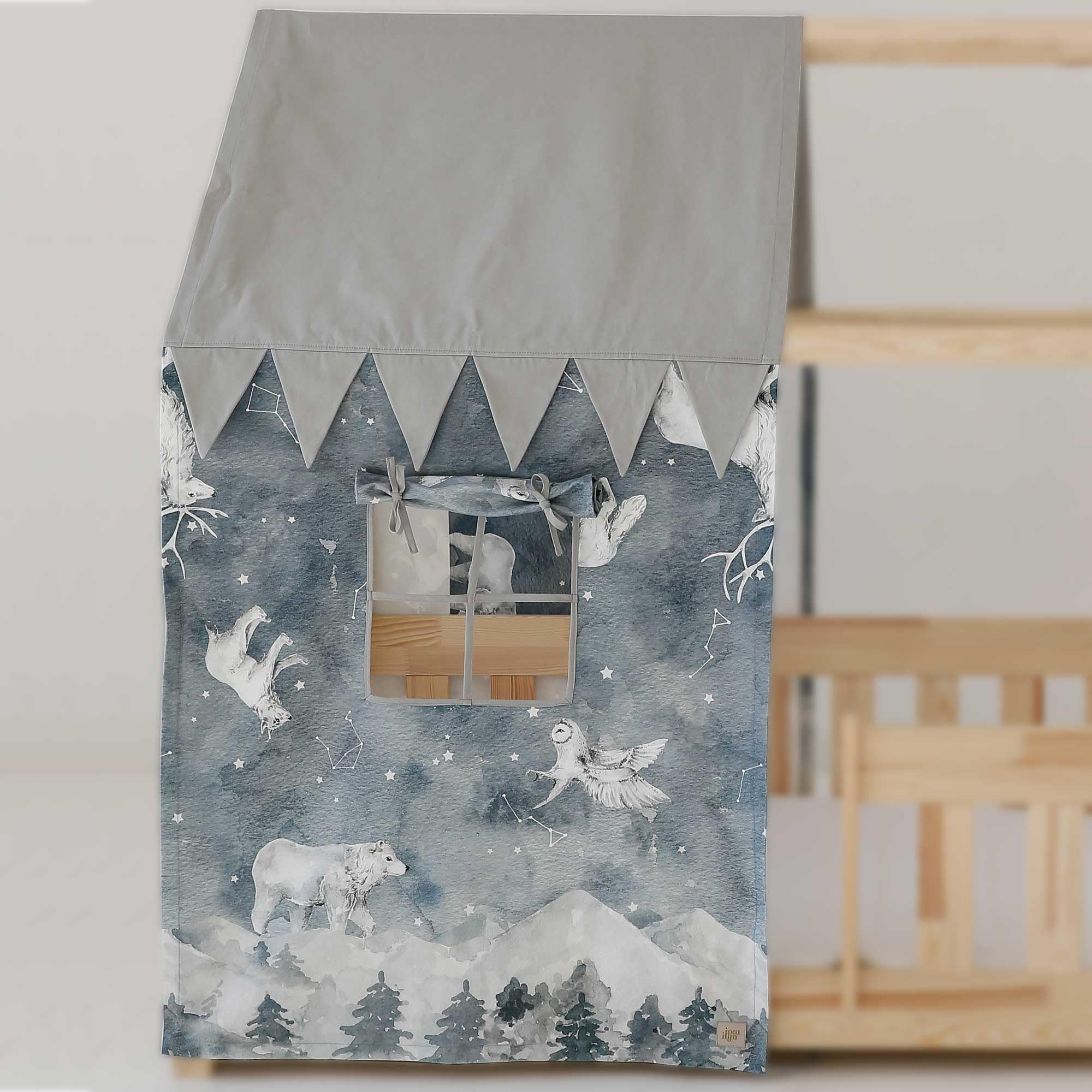 Moi Mili Dosel de cama con aspecto de casa, cortina con estampado de cielo estrellado, 300 x 80 cm, en forma de casa, con ventana para cama infantil, decoración de cama, dosel de casa