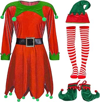 Iulrua Woen Christas Elf Costue For Adults Santa Helper Costue