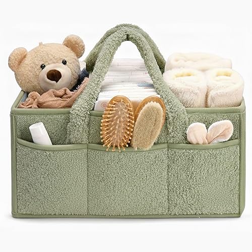 Miniatura 8 de Organizador de pañales con asa – Cesta de bebé organizador de pañales para guardería y viajes Rosa Polvo,( verde ) lily