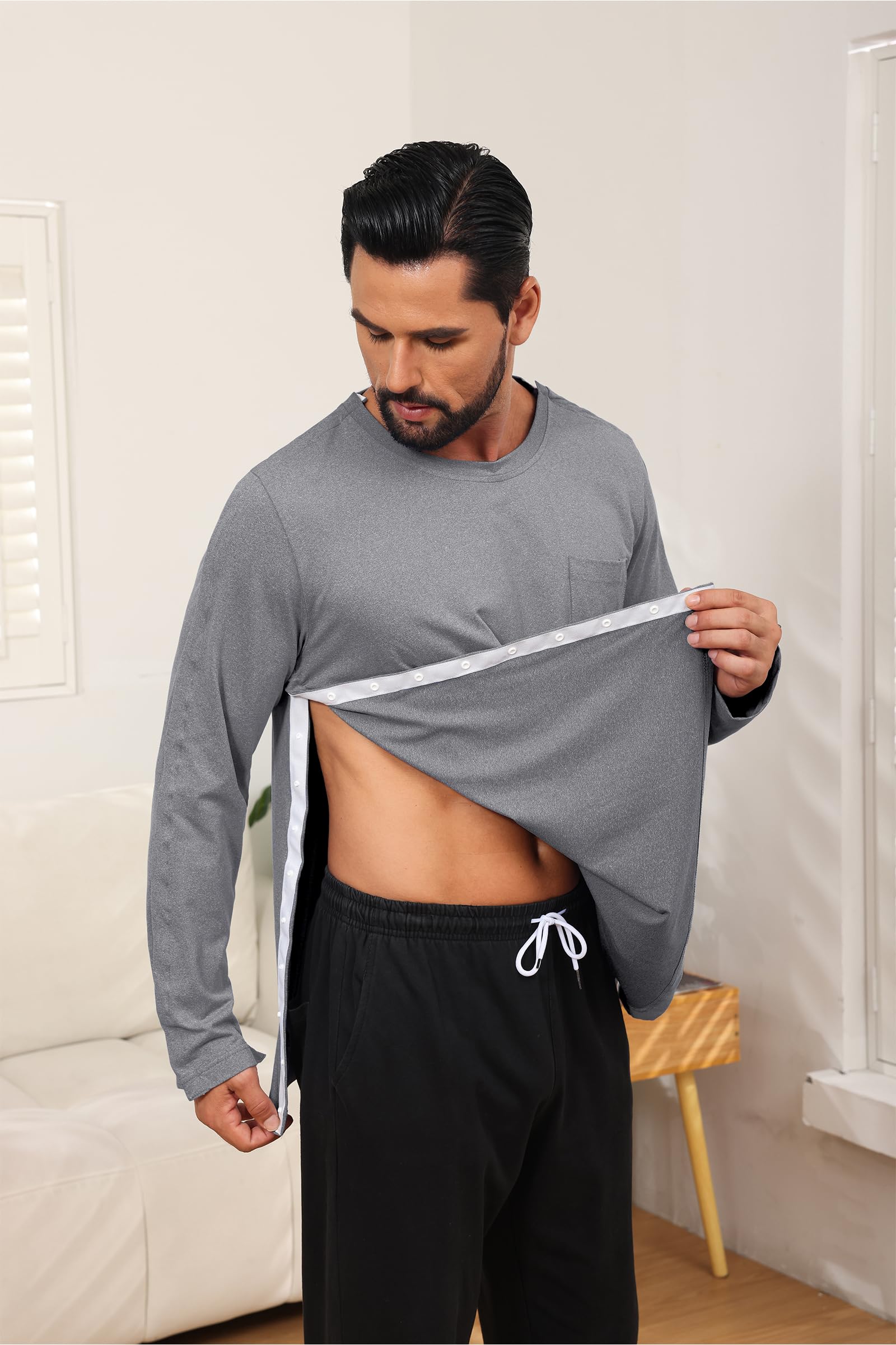 Post Shoulder Surgery Shirt, Comfy Wear After Surgery Shirts, Full Open Side Snap Chemo & Dialysis