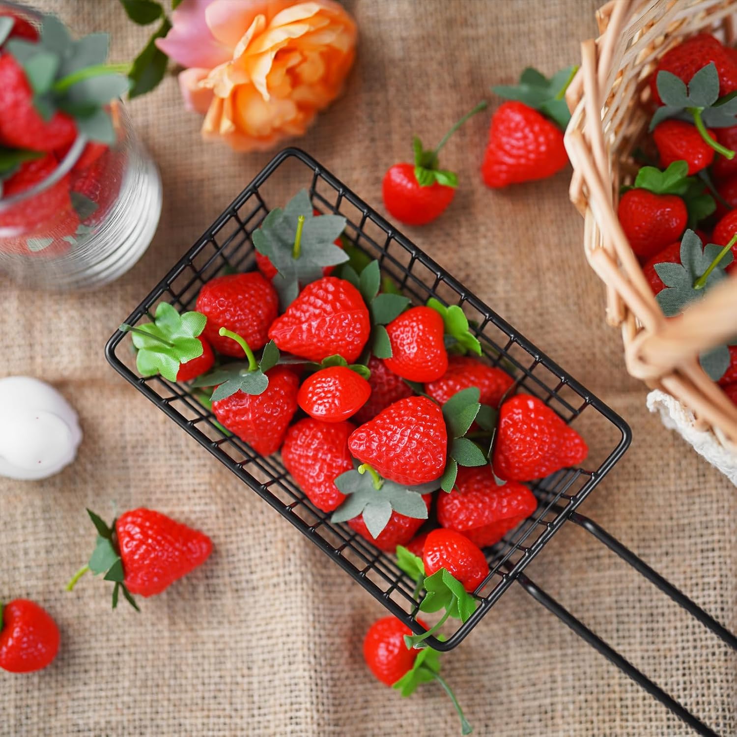 40Pcs Artificial Red Strawberries, Two Sizes of Fake Lifelike Fruit Plastic Strawberries for Photography Prop, Artificial Fruits Decoration for Home Kitchen Cabinet Party