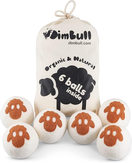 DimBull Wool Dryer Balls, XL - 6 Pack. Reusable, Hypoallergenic, 100% Organic New Zealand Wool. Safe & Unscented (Sheep)