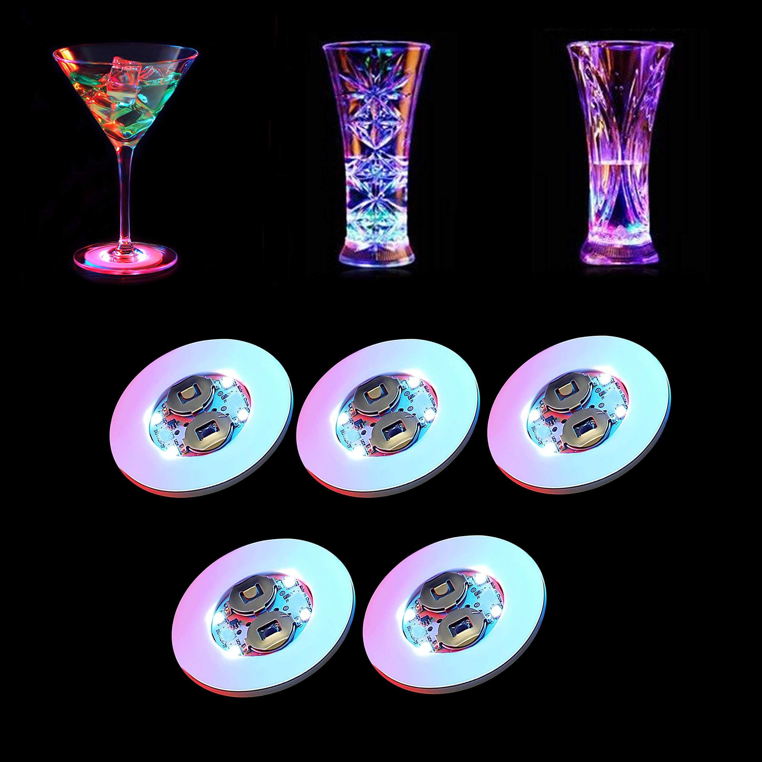 Neo LOONS 5 Pcs Colorful LED Light up Coaster LED Bar Coaster Bottle Light Sticker for Birthday Wedding Christmas Party Decorations