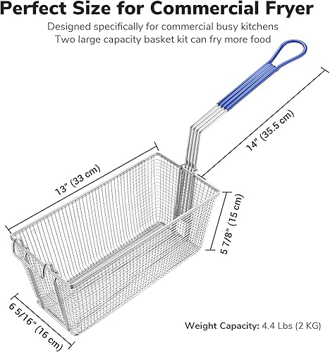 Vista 43 de WeChef - Cesta comercial para freidora de 8.8 libras, gran capacidad, 13 x 12 x 5 pulgadas, cesta de freidora de construcción resistente con mango