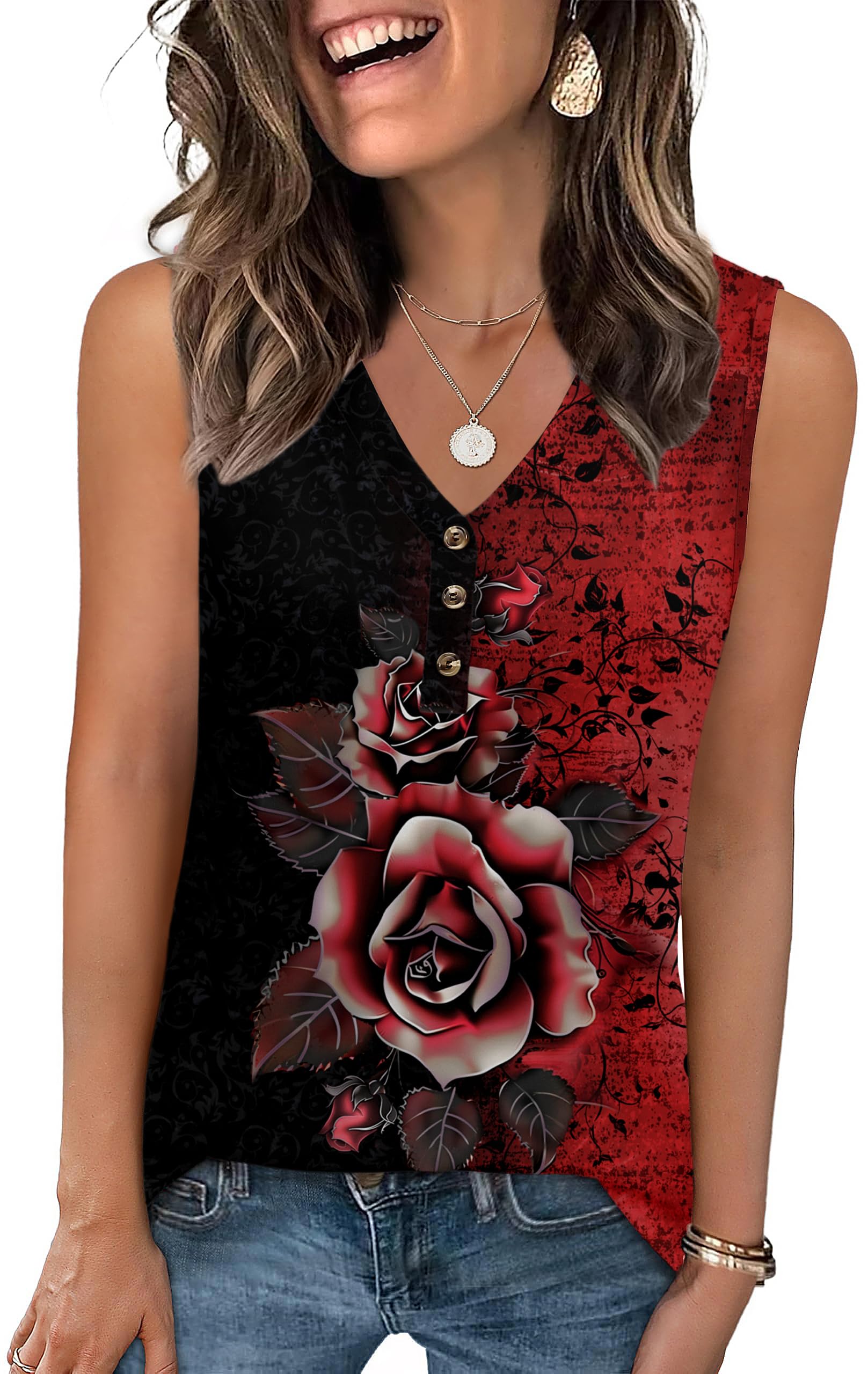 Zeagoo Tank Tops for Women 2026 Summer Top Henley Shirts Dressy Casual Loose Fit V-Neck Button Down Sleeveless
