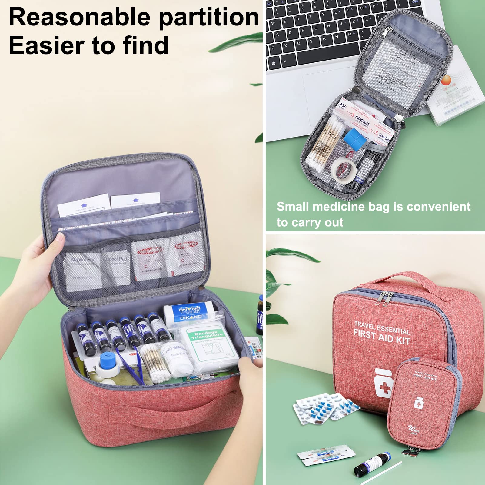 2Pcs Botiquín de Primeros Auxilios,Primeros Auxilios Portátil Bolsa,Kit de Primeros Auxilios,para Oficina,Hogar, Deportes, Viajes, Camping,Senderismo