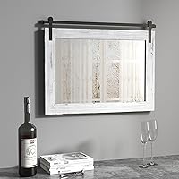 Vista 56 de COGOOD - Espejo de puerta de granja estilo granero - 41" x 26" Espejo de pared con marco de madera rústica para baño, sala de estar, decoración