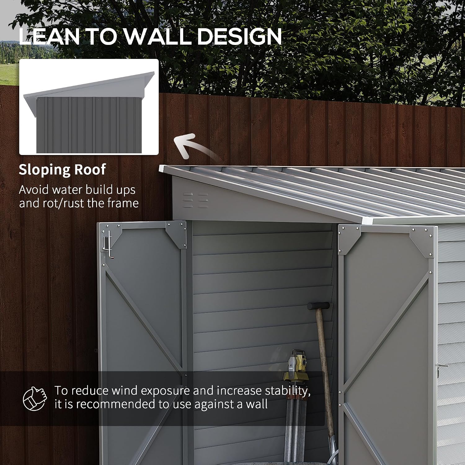 Outdoor Garden Storage Shed for Tools and Equipment with Double Doors and Ventilation