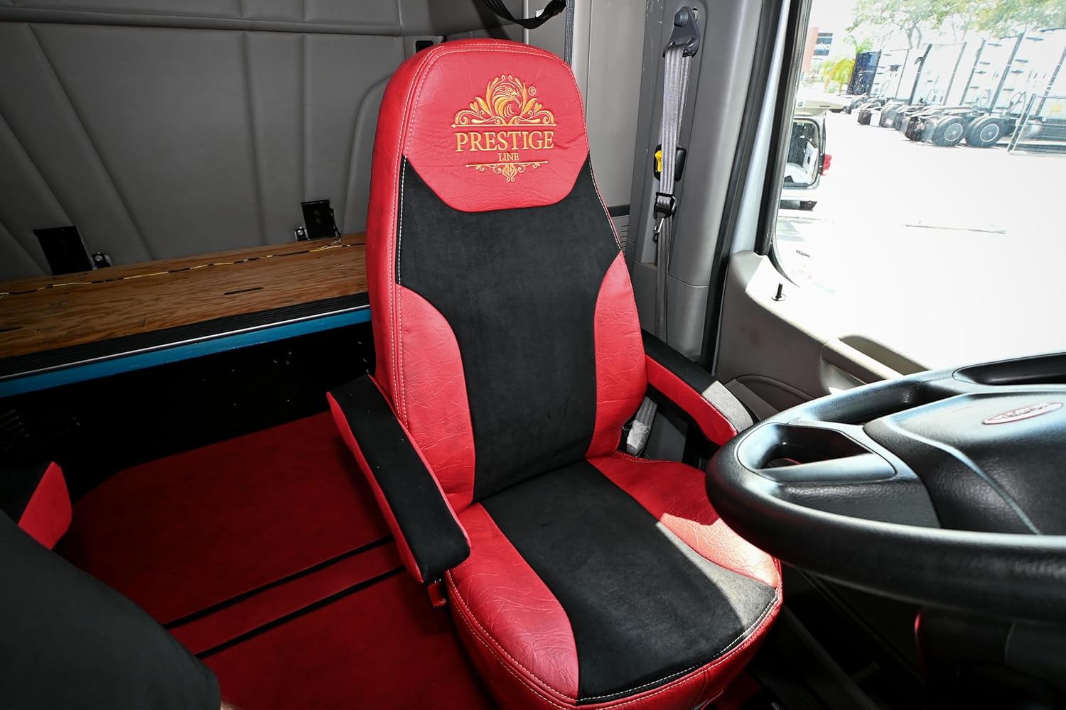 Seat Cover fits Peterbilt 579, 579EV, 589, 567 - Truck Seat Covers for Interior Decor - Seat Covers & Armrest Covers (RED, Short ARMRSTS - 15") (1 seat)