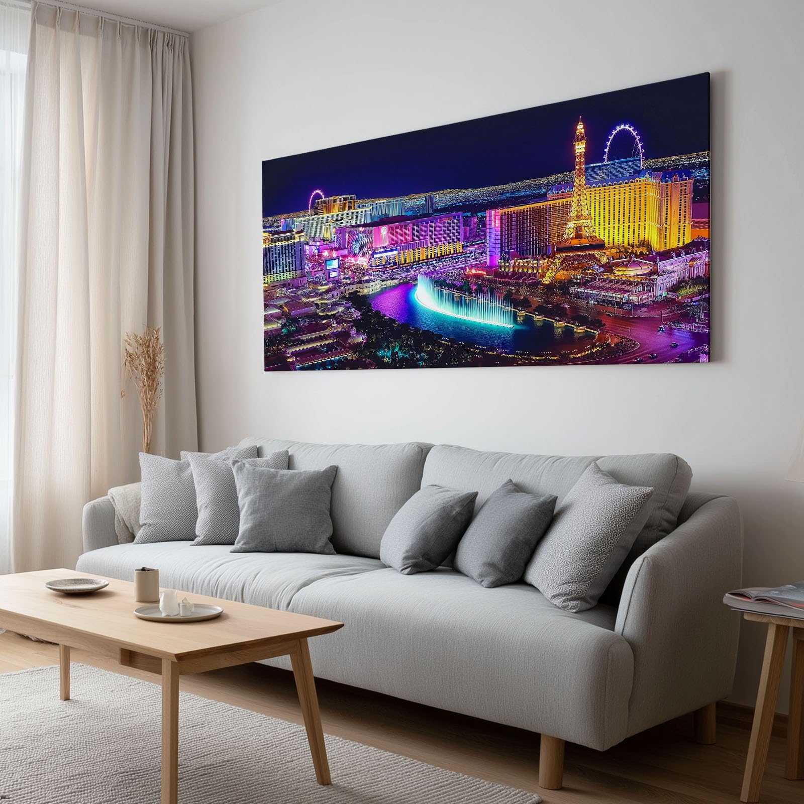 Generisch Wandbild mit Rahmen 140x70 cm 1 Teilig Leinwandbilder Bild Las Vegas Strip Neon Reklame Wandbild Kunstdruck Wanddeko Wand Gaming-Zimmer Spielzimmer Wohnzimmer Wanddekoration Deko
