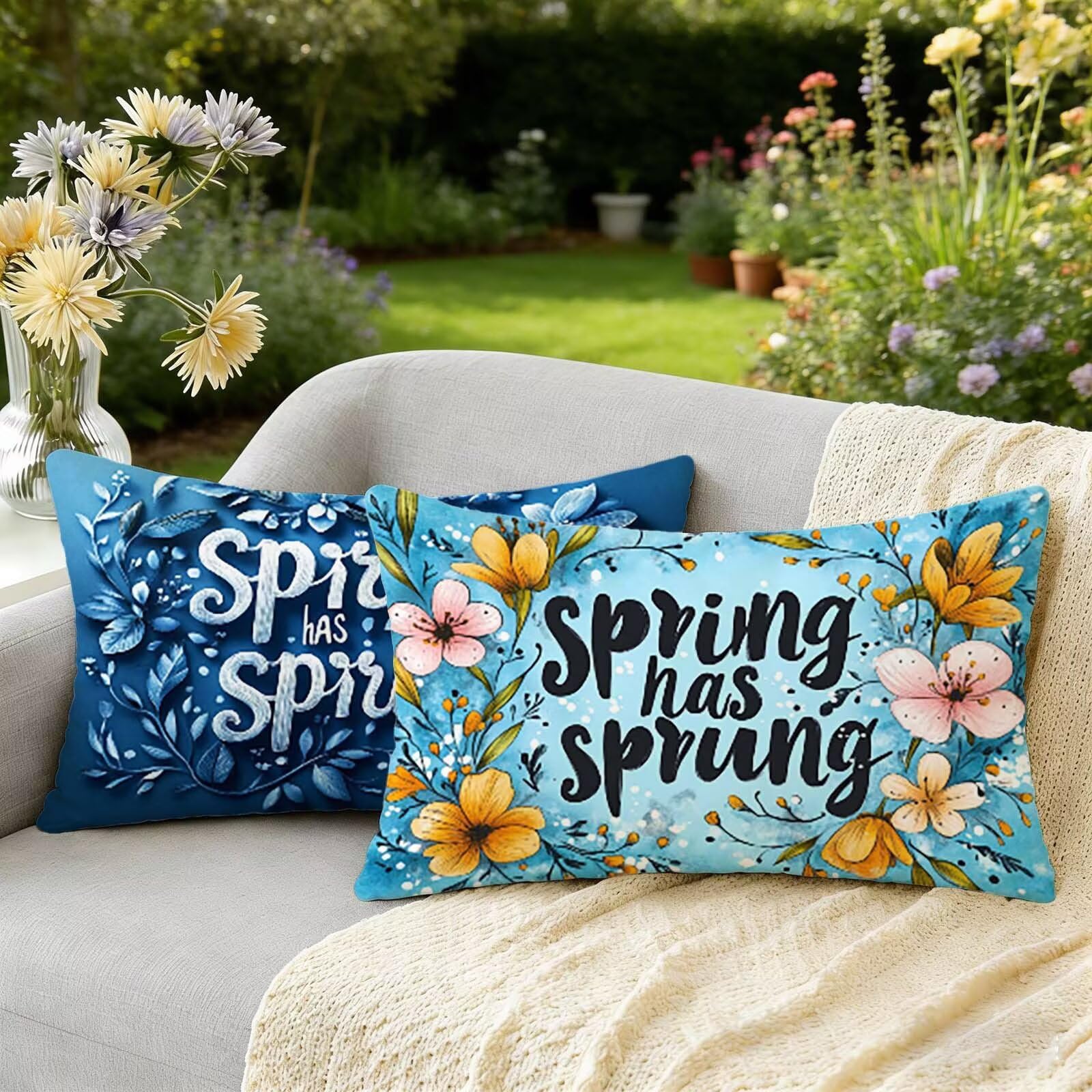 Coussin extérieur imperméable 40x80 cm fleur lot de 2 velours pour canapé