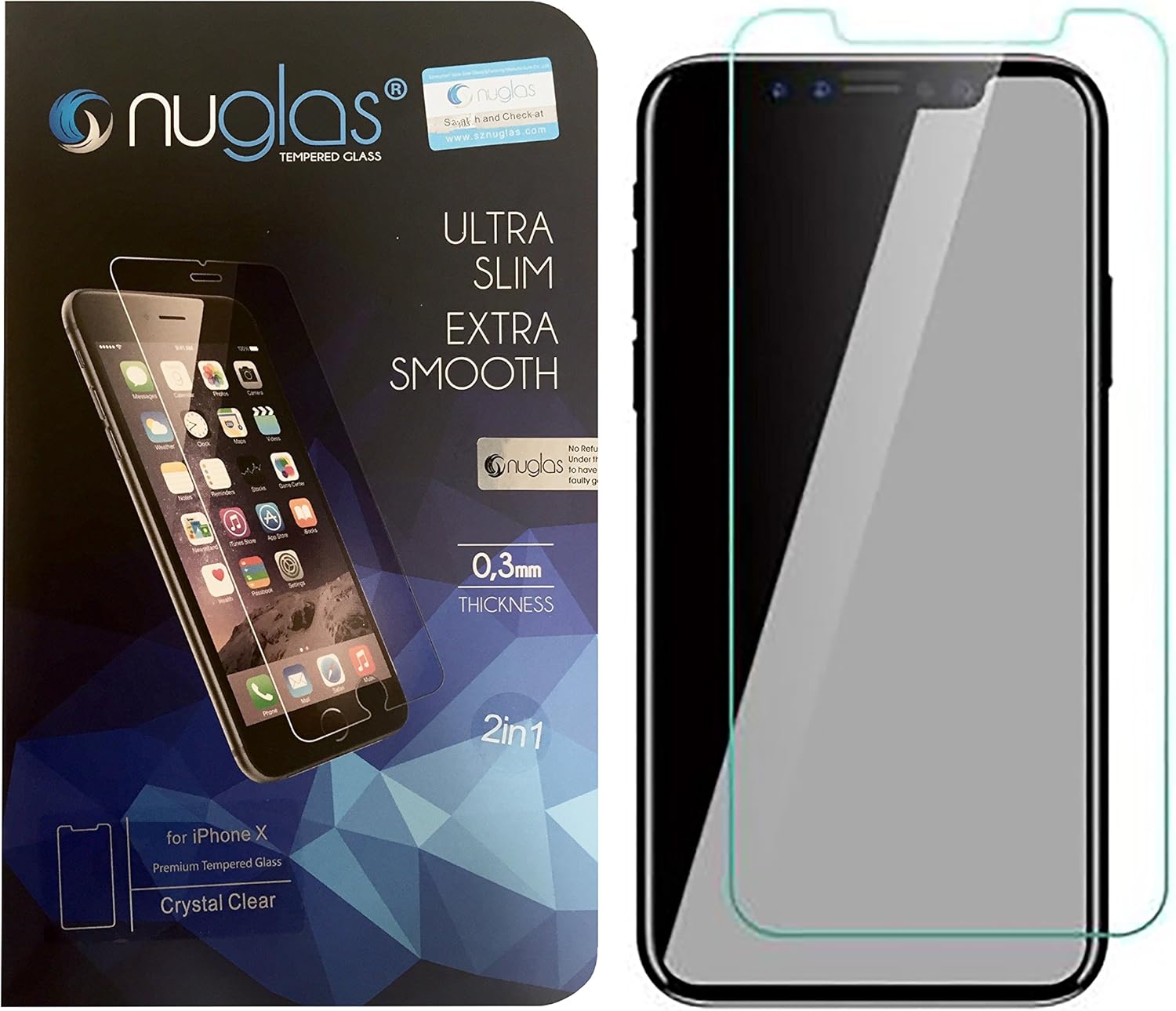 iPhone X Screen Protector 2Pack, Nuglas, Japanese Premium