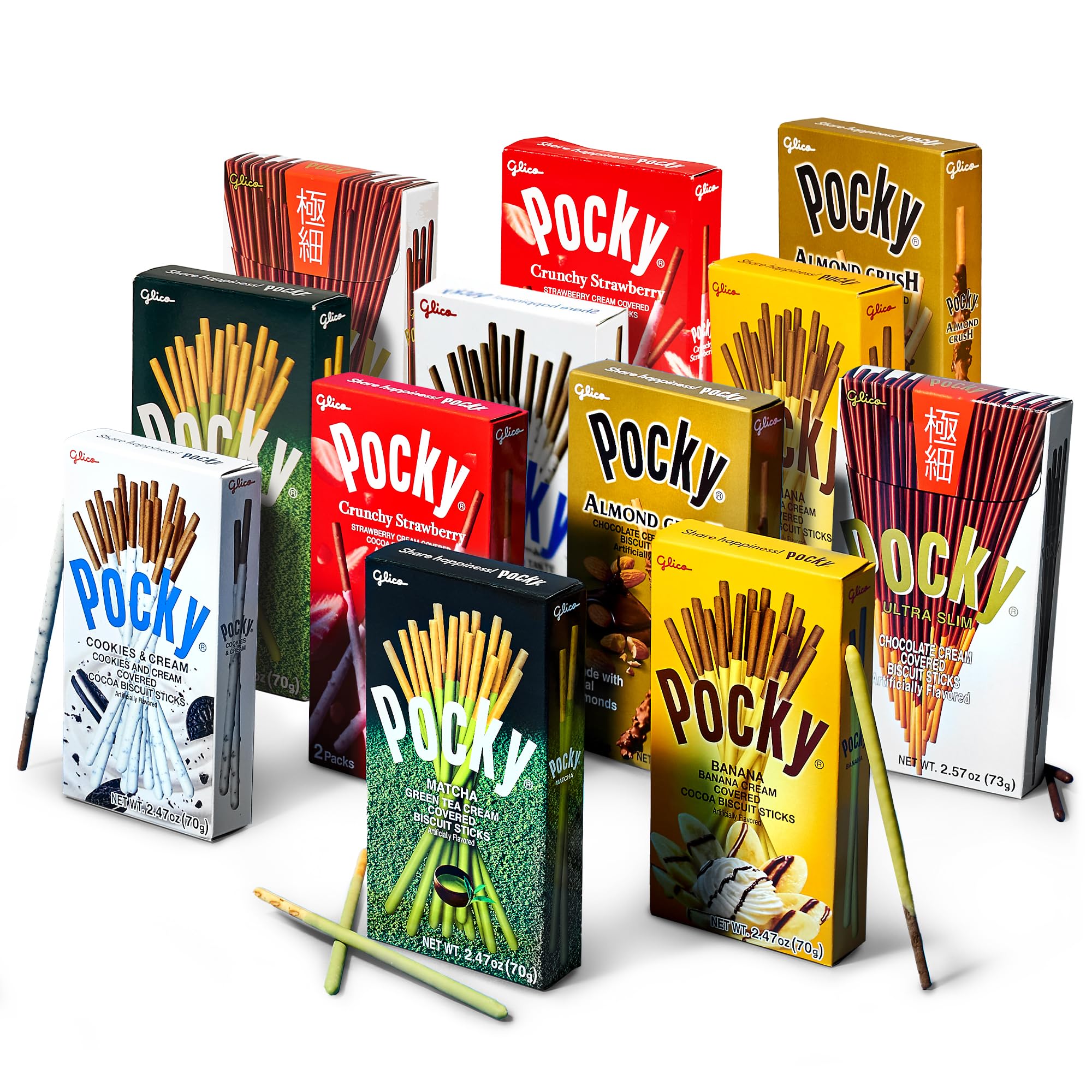 Japanese Pocky Sticks Variety Pack (12-Pack) - 6-Flavor Collection with Pocky Sticks Strawberry, Matcha, Cookies & Cream, and More, Rich and Creamy Japanese Biscuit Sticks