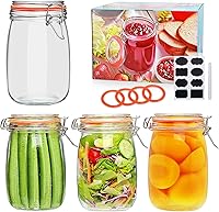 Encheng 32oz Wide Mouth Mason Jars with Airtight Hinged Lids - Set of 4 Large Glass Jars for Pickling, Fermentation, Canning & Food Storage