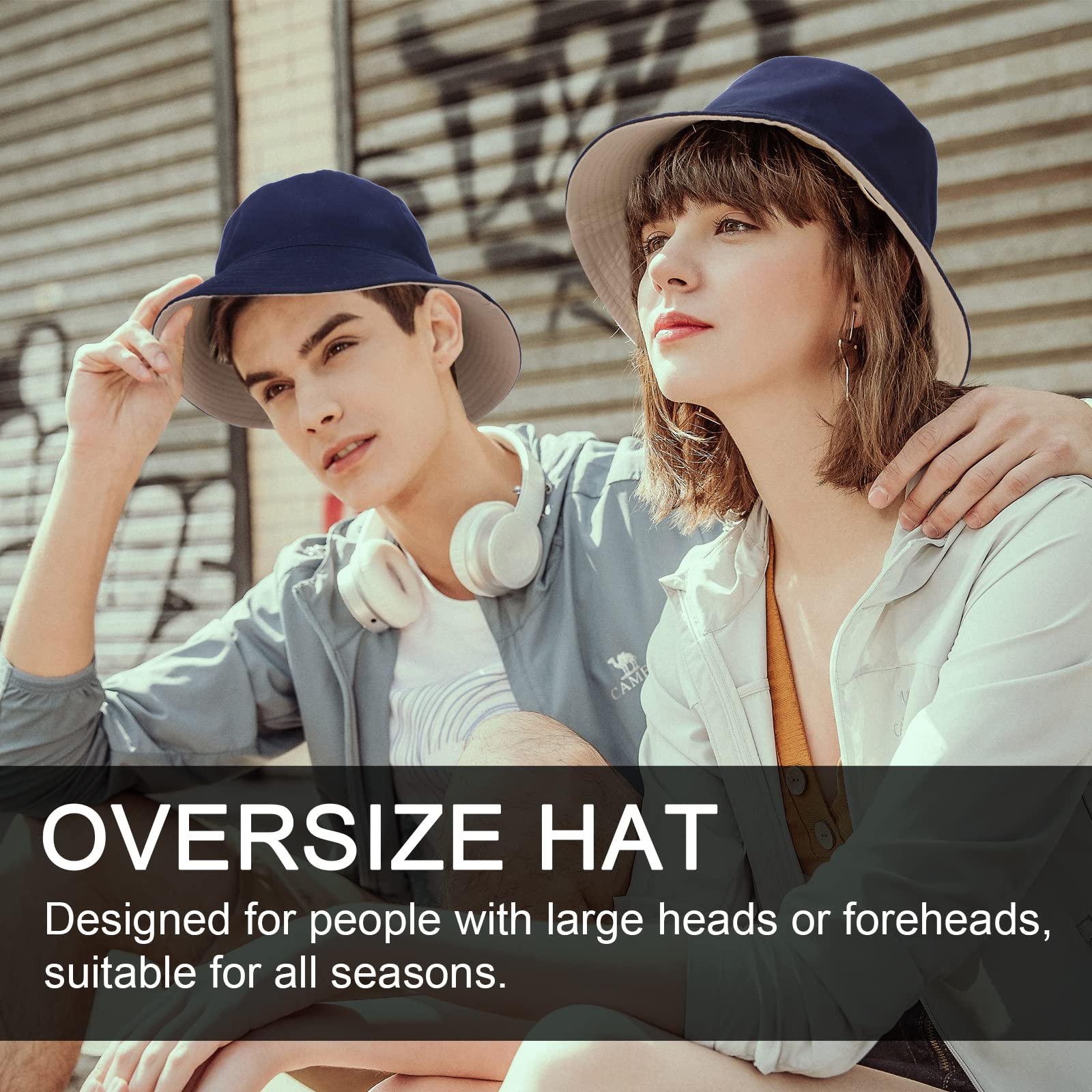 TAGVO Cabezas Grandes Gorro Pescador Reversibles Sombreros Cubo XXL Plegables Senderismo Camping Sombrero Algodón Sombreros Sol de Plegables para Hombres Mujeres