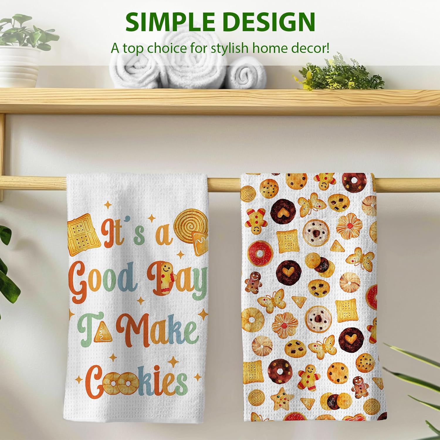 Funny Kitchen Towels, Cookies Hand Towels for Bathroom, Baking Gifts for Women, Baking Accessories, White Waffle Dish Towels for Birthday Christmas Thanksgiving Day 26x17 inch, 2 Pack - Image 3