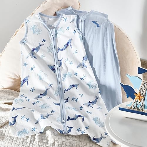 Miniatura 5 de TILLYOU Saco de dormir, paquete de 2 unidades, manta para bebé con cremallera de 2 vías, saco de dormir extrasuave de algodón sin mangas para bebés,