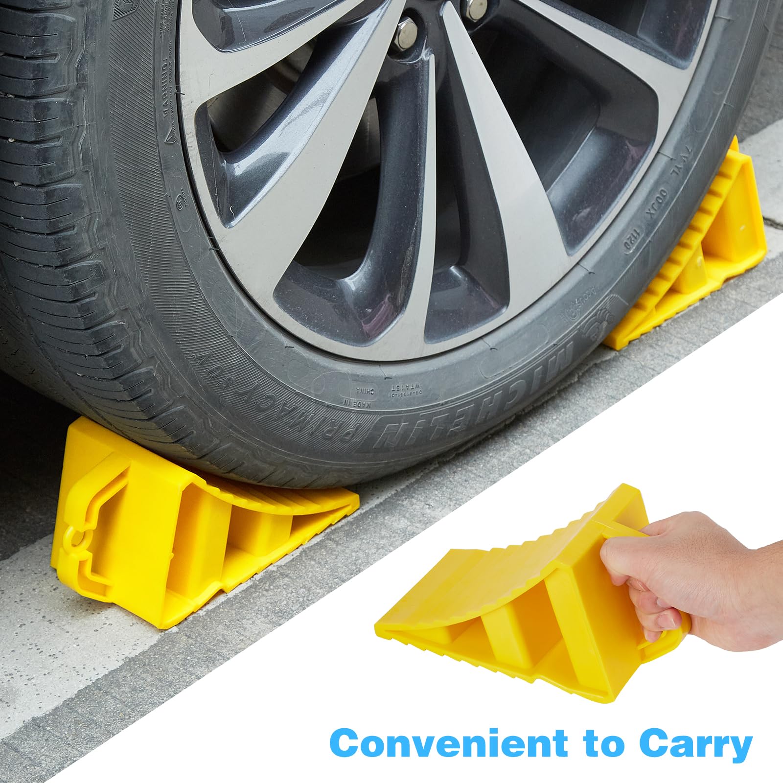 4 Pièces Cale Roue Voiture - Cales De Roue Avec Poignées - Bloc D'alignement Butée Glissement Pneu Anti-dérapant Voiture | Pour Protéger Les Pneus De Voiture, Caravane, Van À Chevaux