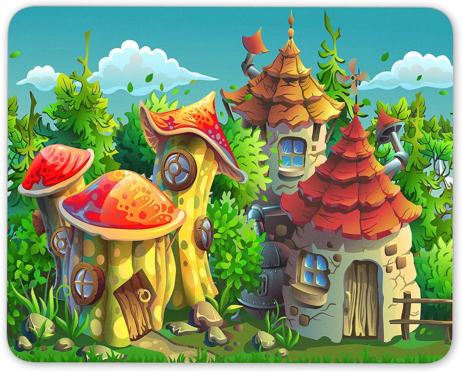 Troll Mushroom Woodland Houses Mouse Mat Pad - Cartoon Teen Computer Gift #16900